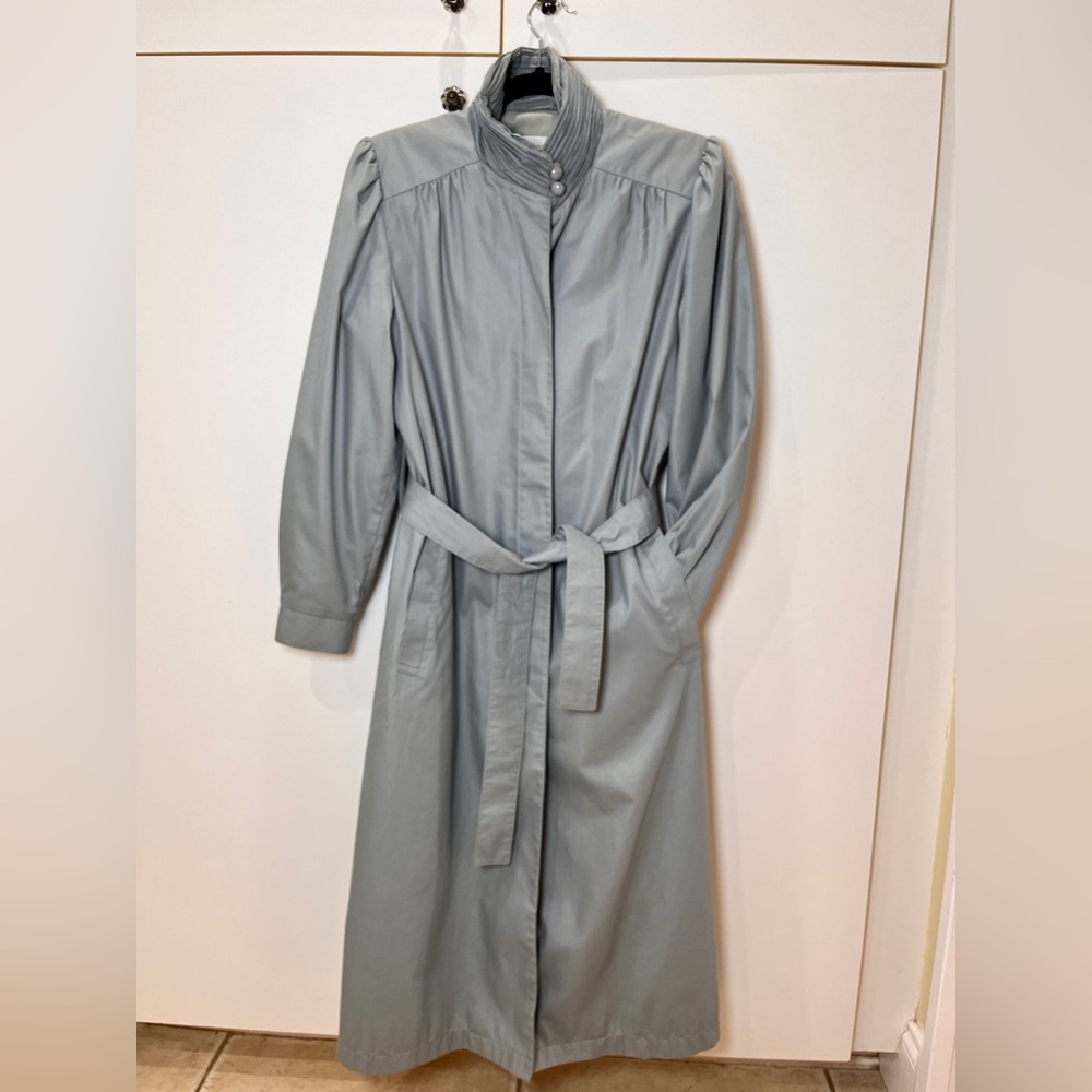 London Fog Light Gray Long Trench Coat with Belt